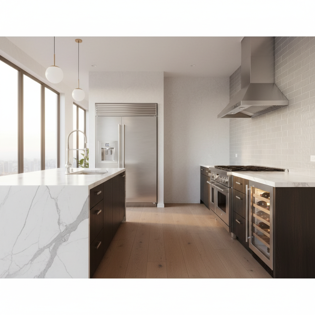 Luxury modern kitchen with premium stainless steel appliances